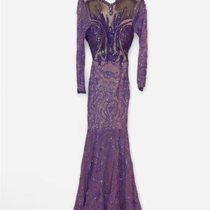 Elegant Long Sleeve Purple Evening Dress